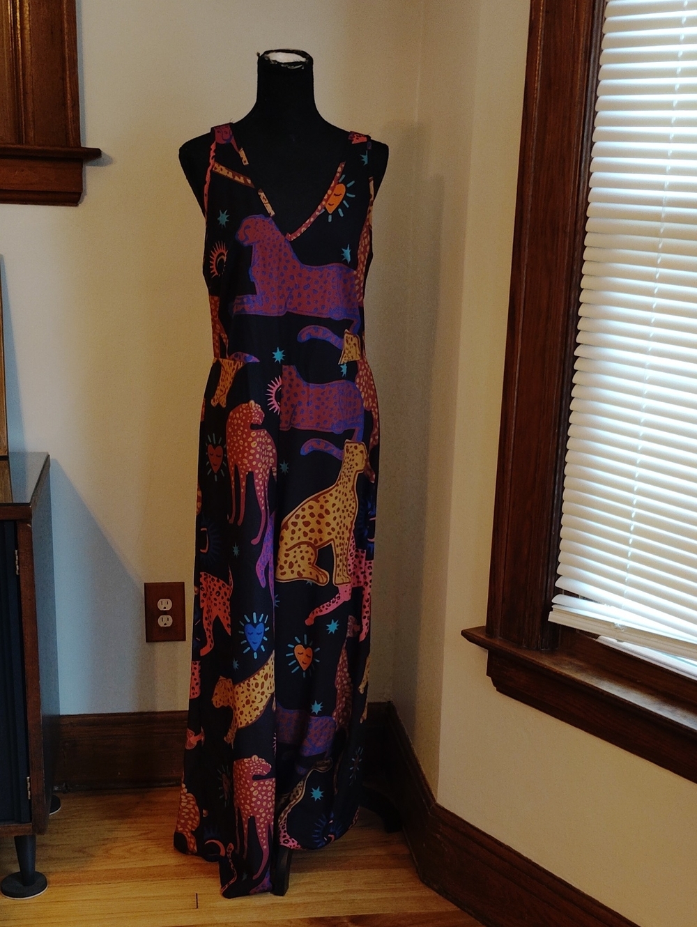 Black Jumpsuit with Colorful Leopard Print